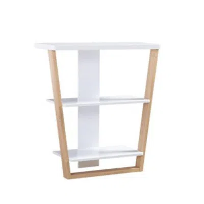 Hivvago Hedy 34 Inch Modern Console Table, 3 Shelf, Slanted Legs, Two Toned, White