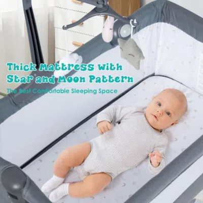 Hivvago Height Adjustable Baby Side Crib With Music Box & Toys-dark Gray