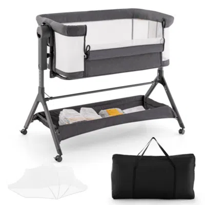 Hivvago Height Adjustable Bedside Sleeper With Storage Bag And Soft Mattress For Baby-gray