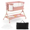 Hivvago Height Adjustable Bedside Sleeper With Storage Bag And Soft Mattress For Baby-pink