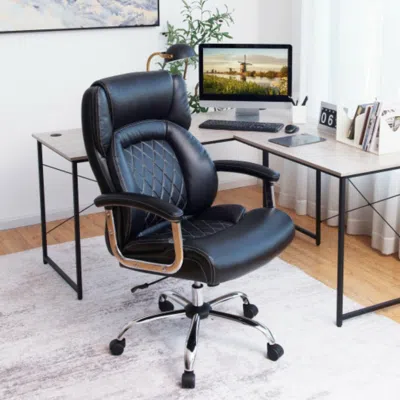 Hivvago Height Adjustable Big And Tall Office Chair Computer Desk Chair With Metal Base-black