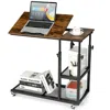 Hivvago Height Adjustable C-shaped End Table With Lockable Wheels And Tiltable Table Top In Brown