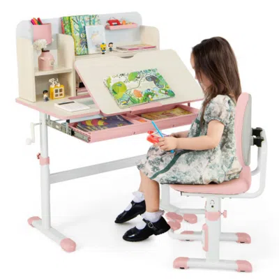 Hivvago Height Adjustable Children School Home Study Table And Chair Set With Tilted Desktop For 3-12 Years  In Multi