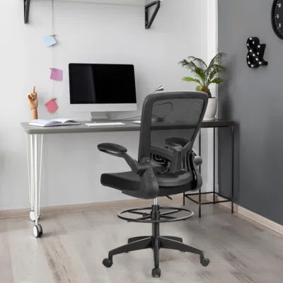 Hivvago Height Adjustable Drafting Chair With Flip Up Arms-black