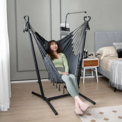 Hivvago Height Adjustable Hammock Chair With Phone Holder And Side Pocket-gray