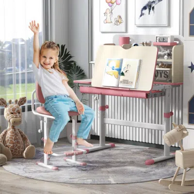 Hivvago Height Adjustable Kids Study Desk With Tilt Desktop For 3-12 Years Old-pink