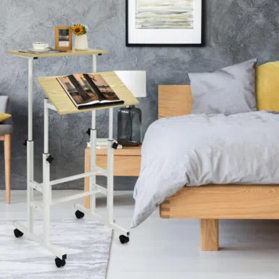 Hivvago Height Adjustable Mobile Standing Desk With Rolling Wheels For Office And Home-natural
