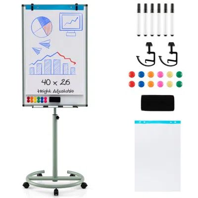 Hivvago Height-adjustable Mobile Whiteboard With Round Stand Paper Clips