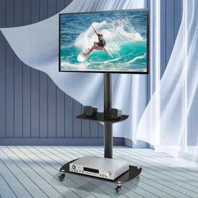 Hivvago Height And Angle Adjustable Multi-functional Tempered Glass Tv Metal Frame - Black