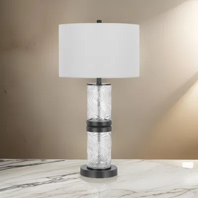 Hivvago Hem 31 Inch Table Lamp With Drum Hardback, Led, Leafy Glass, Gray Metal In White