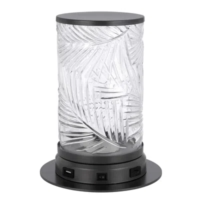Hivvago Hem 9 Inch Accent Lamp, Led, Leaf Pattern Glass Shade, Gray Metal Finish In Black