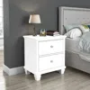 Hivvago Heno Nightstand, 2 Wide Storage Drawers, Nickel Round Knobs, White In White