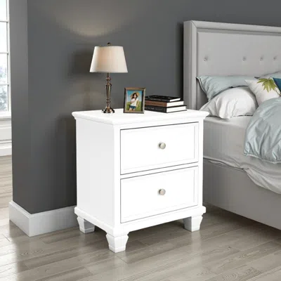 Hivvago Heno Nightstand, 2 Wide Storage Drawers, Nickel Round Knobs, White