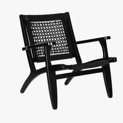 Hivvago Heor 29 Inch Accent Chair, Hexagon Rope Woven Back, Seat, Black Wood