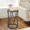 Hivvago Hexagonal Accent End Table With Tempered Glass Top And Metal Frame
