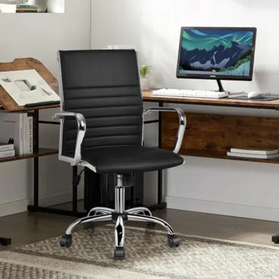 Hivvago High Back Ribbed Office Chair With Armrests-black