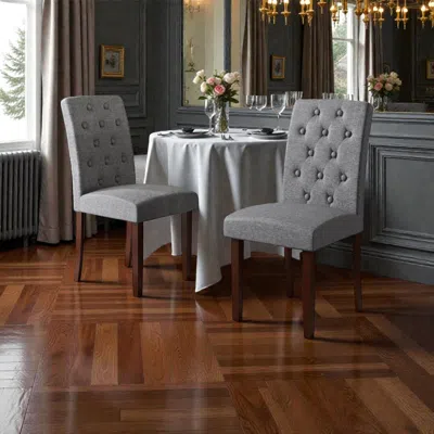 Hivvago High-back Wooden Dining Chairs Set Of 2 With Plush Fabric Upholstery In Gray