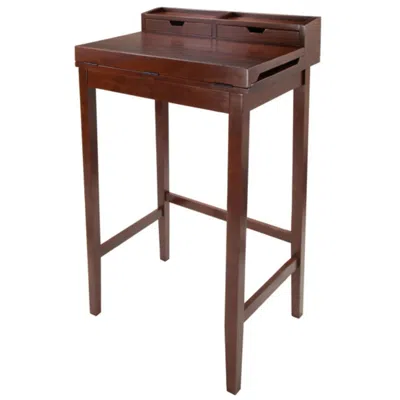 Hivvago High Desk With 2 Drawers Walnut In Blue