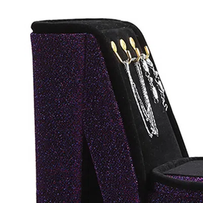 Hivvago High Heel Shoe Jewelry Box With 3 Hooks And Storage, Purple In Metallic