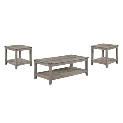 Hivvago Hilton 3 Piece Coffee And End Table Set, Wood, Storage Shelf, Beige Finish