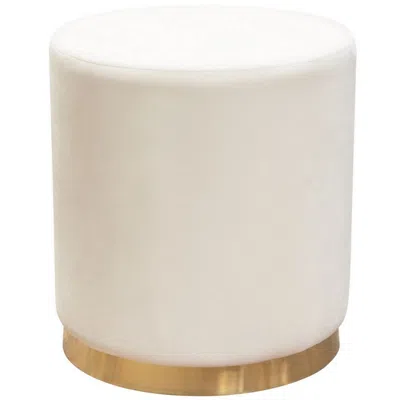 Hivvago Himo 19 Inch Round Padded Ottoman, Gold Metal Base, Cream Velvet Upholstery In White