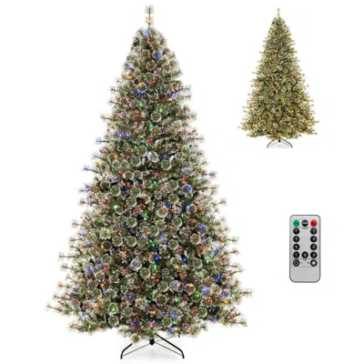 Hivvago Hinged Artificial Holiday Tree With Lights And 360° Power Connector For Easy Setup In Multi