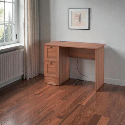 Hivvago Home & Office Wooden Workstation Desk With Dual Storage Drawers In Brown