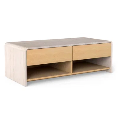 Hivvago Home Coffee Table With 2 Drawers And 2 Storage Shelf-white & Natural