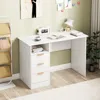 Hivvago Home Office Desk With Power Outlet 3 Storage Drawers And Open Compartment-white