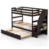 Hivvago Home Wood Bunk Bed With Guard Rail And 4-step Storage Stairs No Box Spring Needed-brown In Brown