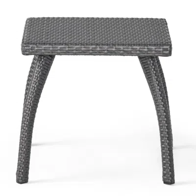 Hivvago Honi Side End Table, Square 19 Inch, Gray Outdoor Rattan, Iron, Curved Legs