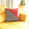 Hivvago Houndstooth Red Faux Leather Throw Pillow In Orange