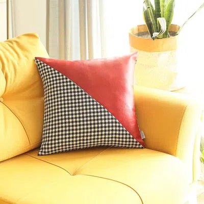 Hivvago Houndstooth Red Faux Leather Throw Pillow In Orange