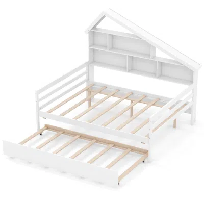 Hivvago House-shaped Full Size Daybed With Twin Size Trundle-white