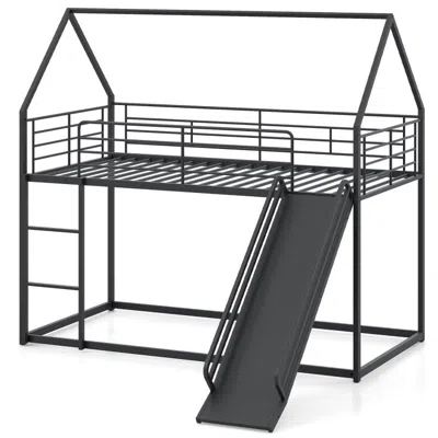 Hivvago House-shaped Metal Twin Over Twin Low Bunk Bed In Black