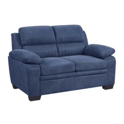 Hivvago Hugh 58 Inch Loveseat, Blue Fabric, Pillow Armrests, Channel Tufted Back