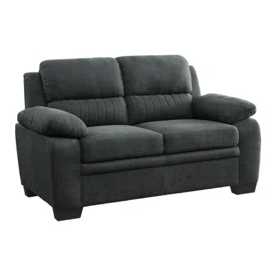Hivvago Hugh 58 Inch Loveseat, Dark Gray Polyester, Foam Cushioned, Solid Wood