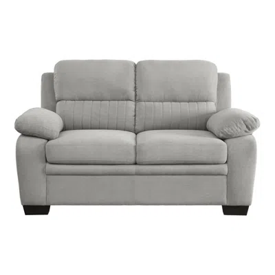 Hivvago Hugh 58 Inch Loveseat, Gray Polyester, Soft Foam Cushioned, Solid Wood