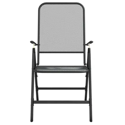 Hivvago Ian Outdoor Foldable Chair Set Of 2, Metal Mesh Design, Dark Gray In Black