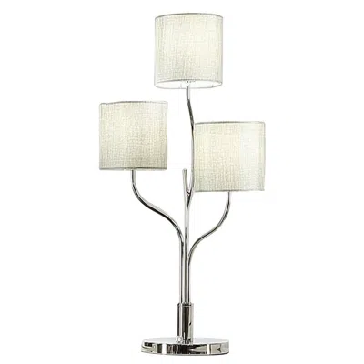 Hivvago Indi 30 Inch Table Lamp, 3 Drum Fabric Shade, Round Metal Base, Silver