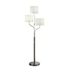 Hivvago Indi 60 Inch Floor Lamp, 3 Drum Fabric Shade, Round Metal Base, Silver