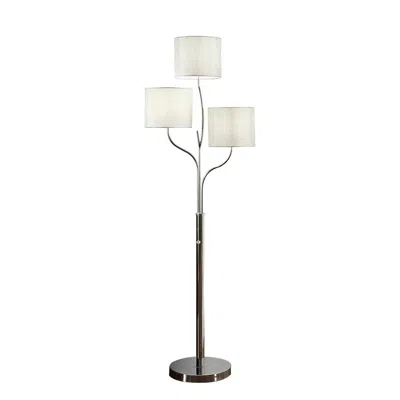 Hivvago Indi 60 Inch Floor Lamp, 3 Drum Fabric Shade, Round Metal Base, Silver