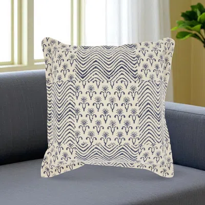 Hivvago Indigo And Ivory Floral Waves Throw Pillow In Blue