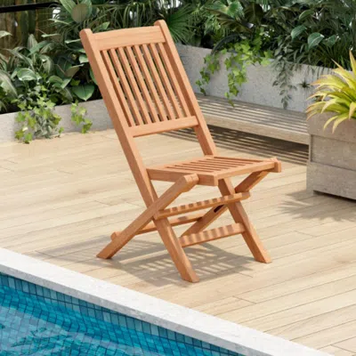Hivvago Indonesia Teak Wood Patio Folding Dining Chair With Slatted Seat In Brown