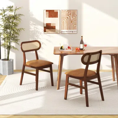 Hivvago Indoor Mid Century Wood Dining Chairs Set Of 2 For Dining Room-coffee In Brown