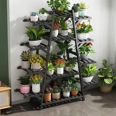 Hivvago Indoor Outdoor 12-shelf Black Wood Triangular Flower Pot Plant Stand