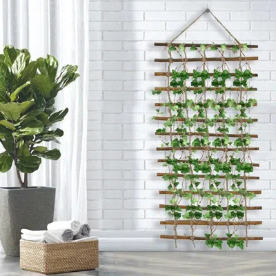 Hivvago Indoor Outdoor Wall Hanging Willow Wood And Jute Garden Trellis In Multi