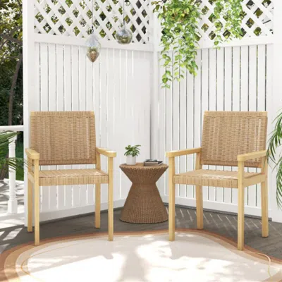 Hivvago Indoor Outdoor Wood Chair Set Of 2-natural In Neutral