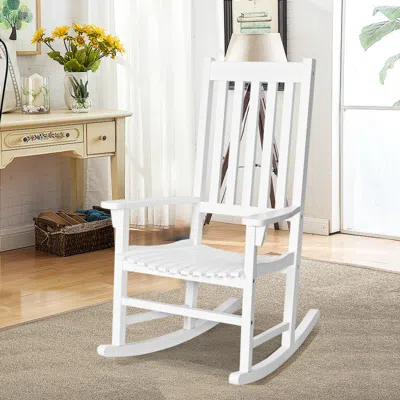 Hivvago Indoor Outdoor Wooden High Back Rocking Chair In White