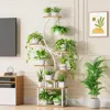 Hivvago Indoor Plant Stand With White Metal Frame And Wood Finish Shelves In White